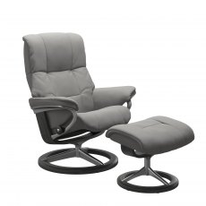 Stressless Quick Ship Mayfair Medium Signature Chair and Stool - Paloma Silver Grey with Grey Wood