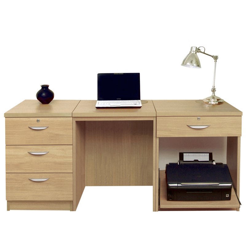 Lukehurst Home Office Desk with Printer / Scanner Drawer Unit & 3 Drawer Unit