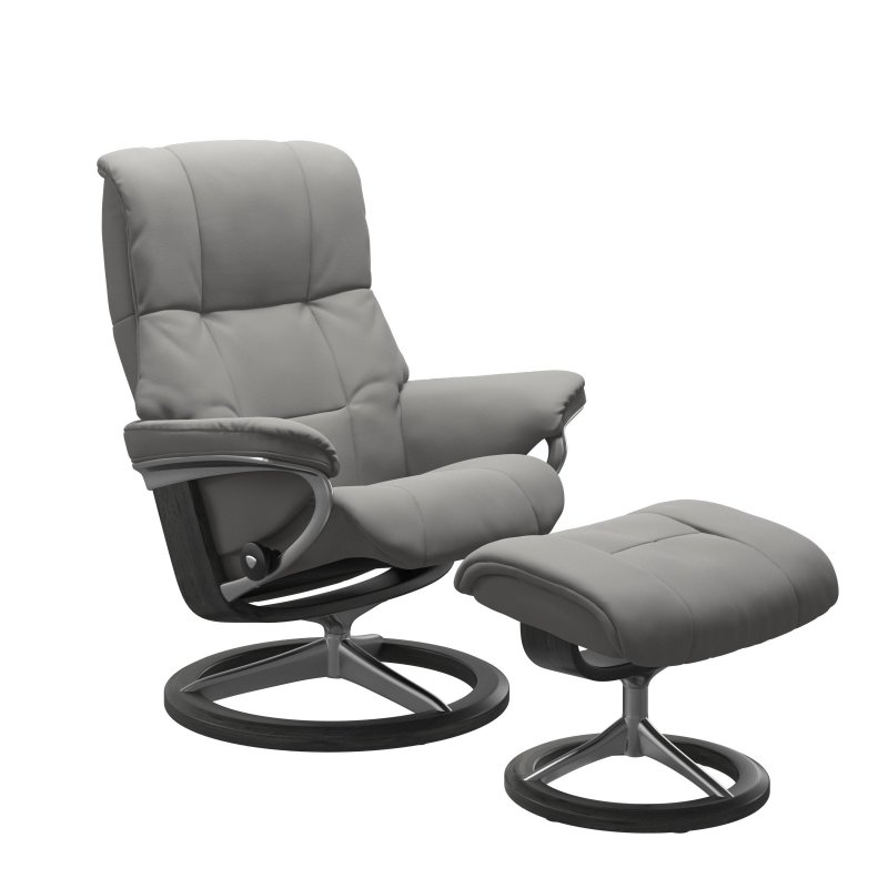 Stressless Stressless Quick Ship Mayfair Medium Signature Chair and Stool - Paloma Silver Grey with Grey Wood