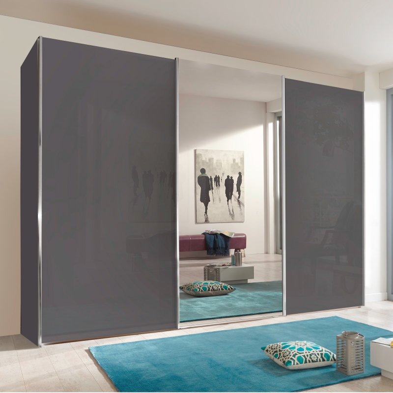 Wiemann Miami Plus Wardrobe Glass doors in graphite and crystal mirrored doors 3 doors 1 centred mirrored do