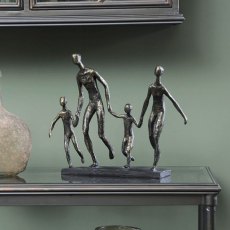 Antique Bronze Family Of Four Holding Hands Sculpture