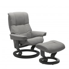 Stressless Quick Ship Mayfair Medium Classic Chair and Stool - Paloma Silver Grey with Grey Wood