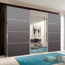 Miami Plus 3 Door Wardrobe (2 panelled doors, 1 centred mirrored door), 225cm
