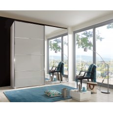 Miami Plus Wardrobe with panels, Glass Doors in White 2 doors 1 glass door left 150cm