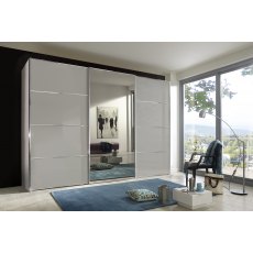 Miami Plus Wardrobe with panels, Glass Doors in White 3 doors 1 centre glass door 225cm