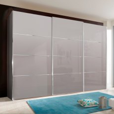 Miami Plus Wardrobe with panels Glass doors in Champagne 3 doors 3 glass doors 225cm