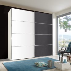 Miami Plus Wardrobe with panels, Glass Doors in Graphite 2 doors 1 glass door right 150cm