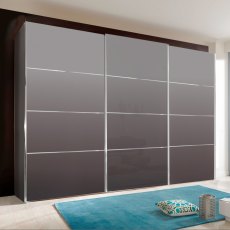 Miami Plus Wardrobe with panels, Glass Doors in Graphite 3 doors 1 centre glass door 225cm
