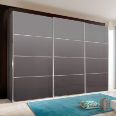 Miami Plus Wardrobe with panels, Glass Doors in Graphite 3 doors 3 glass doors 225cm
