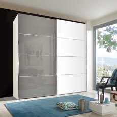 Miami Plus Wardrobe with panels, pebble grey glass doors 2 doors 1 glass door left 150cm