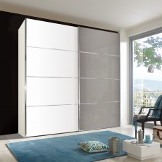 Miami Plus Wardrobe with panels, pebble grey glass doors 2 doors 1 glass door right 150cm