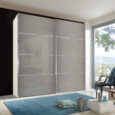 Miami Plus Wardrobe with panels, pebble grey glass doors 2 doors 2 glass doors 150cm