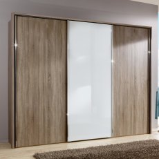 Miami Plus Wardrobe, Glass Doors in White 3 doors 1 centre glass door 225cm