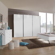 Miami Plus Wardrobe, Glass Doors in White 3 doors 1 centre glass door 280cm