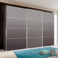 Miami Plus Wardrobe with panels, pebble grey glass doors 3 doors 1 centre glass door 225cm