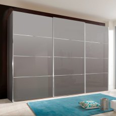 Miami Plus Wardrobe with panels, pebble grey glass doors 3 doors 3 glass doors 225cm