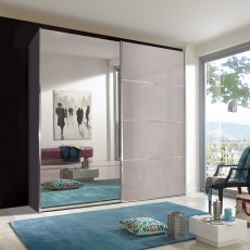 Miami Plus Wardrobe with panels Glass doors in Champagne and crystal mirrored doors 2 doors 1 mirror