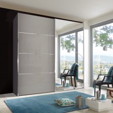 Miami Plus Wardrobe with panels Glass doors in Champagne and crystal mirrored doors 2 doors 1 mirror