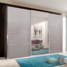 Miami Plus Wardrobe with panels Glass doors in Champagne and crystal mirrored doors 3 doors 1 centre