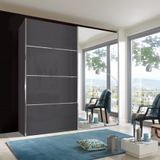 Miami Plus Wardrobe with panels Glass doors in graphite and crystal mirrored doors 2 doors 1 mirrore