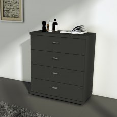 Cairns Bedside Cabinet, with silver handles, 4 drawers