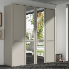 Cairns Wardrobe, with silver handles, 4 doors (2 mirrored) 206cm