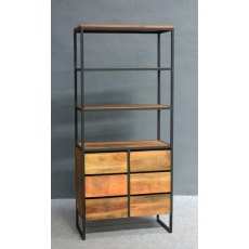 Sleeper Wood/Black Iron - 6 Drawer Bookshelf