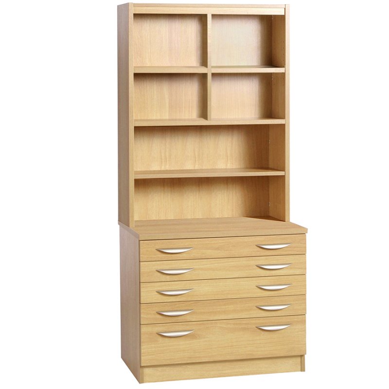 Lukehurst Home Office A2 Plan Chest With Deep Lower Drawer And Bookcase