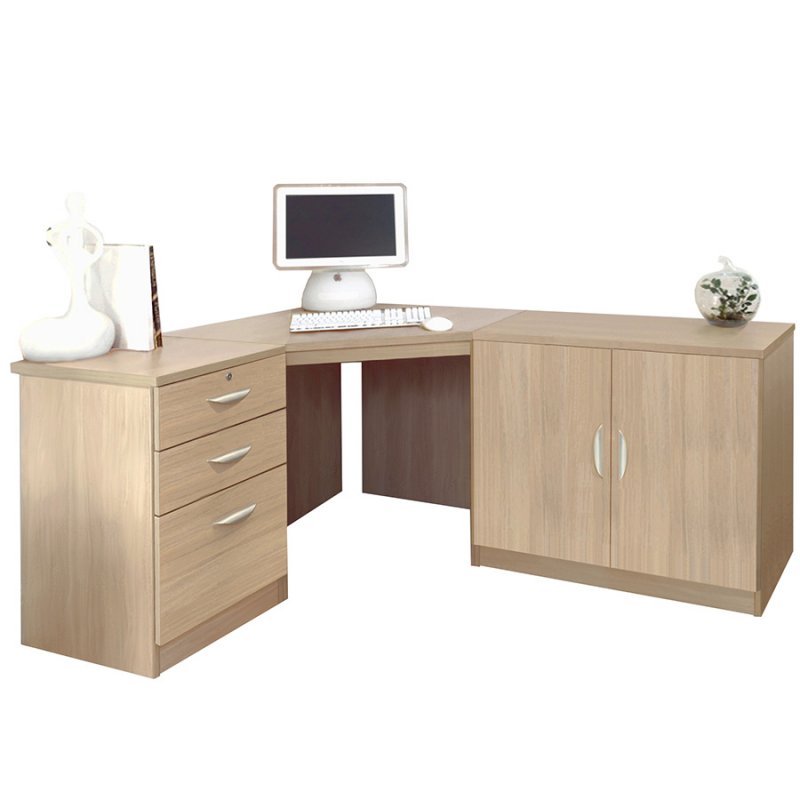 Lukehurst Home Office Corner Desk with 3 Drawer Unit/Filing Cabinet & Double Cupboard