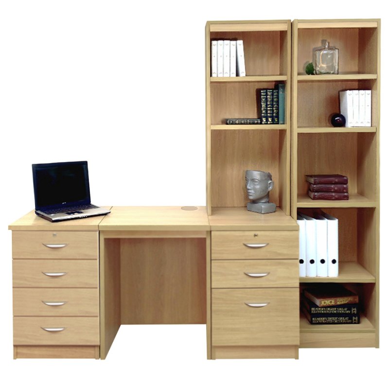 Lukehurst Home Office Desk with 4 Drawer & 3 Drawer Unit / Filing Cabinet and Bookcases