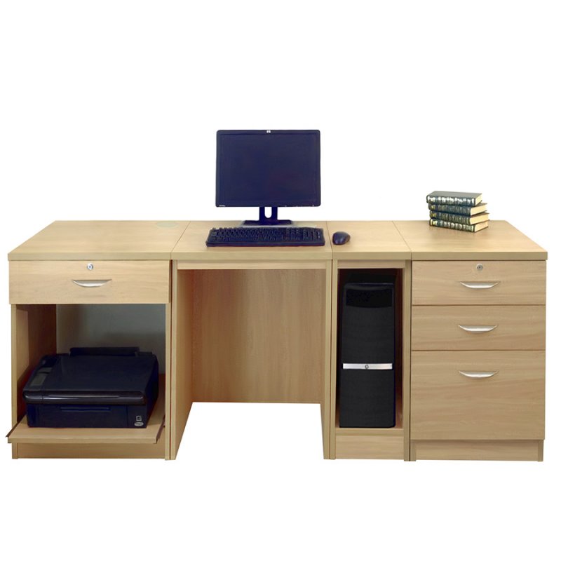 Lukehurst Home Office Desk with Printer/Scanner Unit, CPU Computer Tower Storage & 3 Drawer Unit/Filing Cabinet