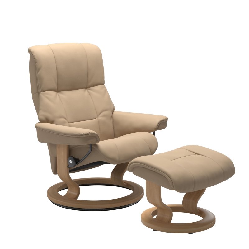 Stressless Stressless Quick Ship Mayfair Medium Classic Chair and Stool - Paloma Beige with Oak Wood