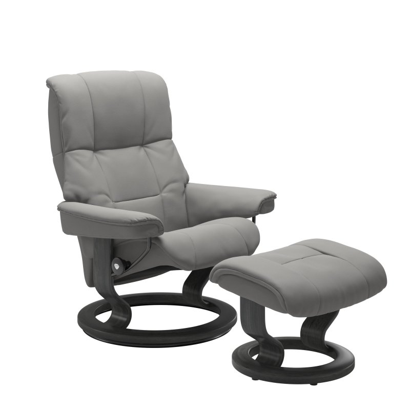 Stressless Stressless Quick Ship Mayfair Medium Classic Chair and Stool - Paloma Silver Grey with Grey Wood
