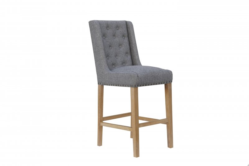 Button back stool with studs - Light Grey