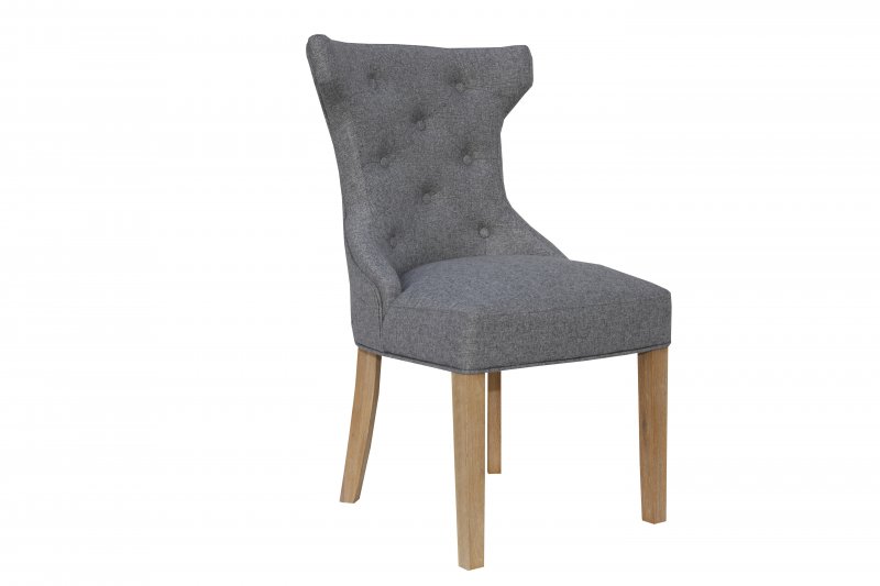 Kettle Winged Button Back Chair with metal ring - Light Grey