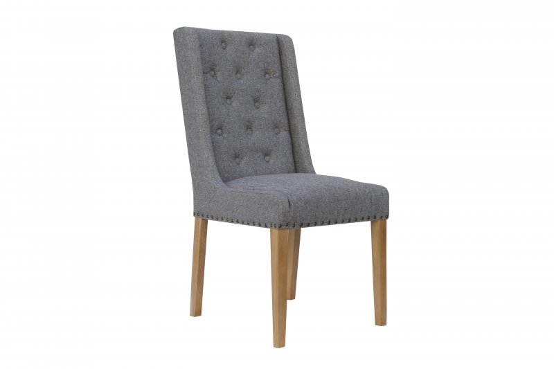 Kettle Button Back and Studded Dining Chair - Light Grey