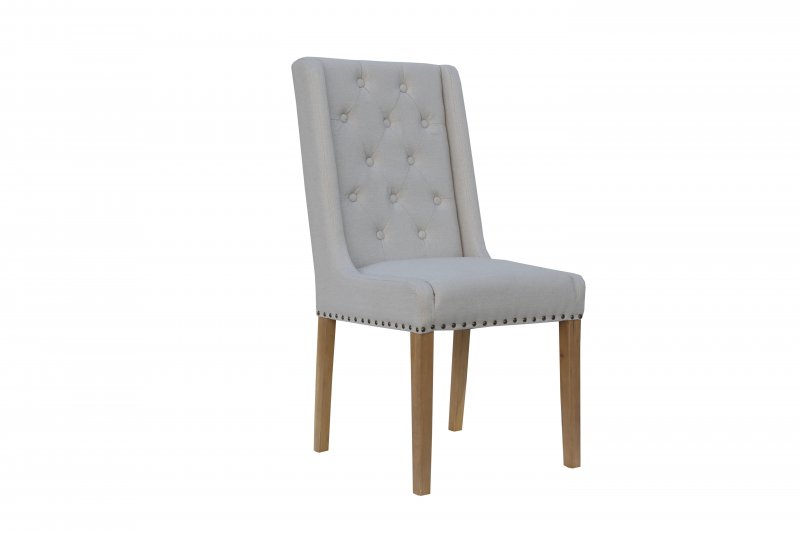 Button Back and Studded Dining Chair - Natural