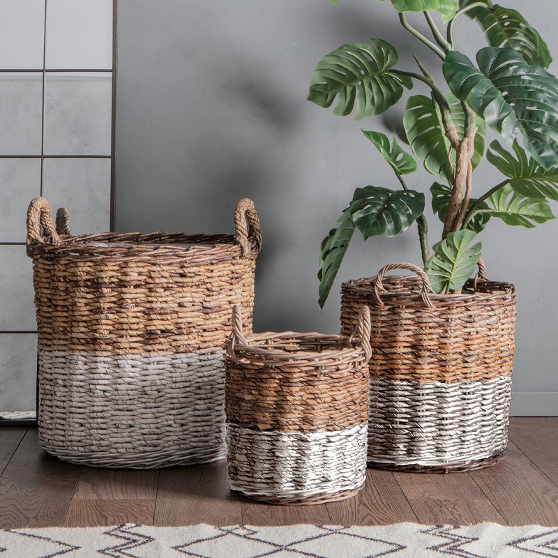 Interiors By Kathryn Ramon Baskets White and Natural (Set of 3)