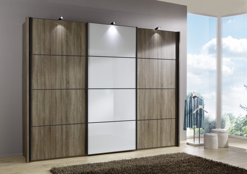 Wiemann Miami Plus Wardrobe with panels 3 doors 1 centred mirrored door 300cm