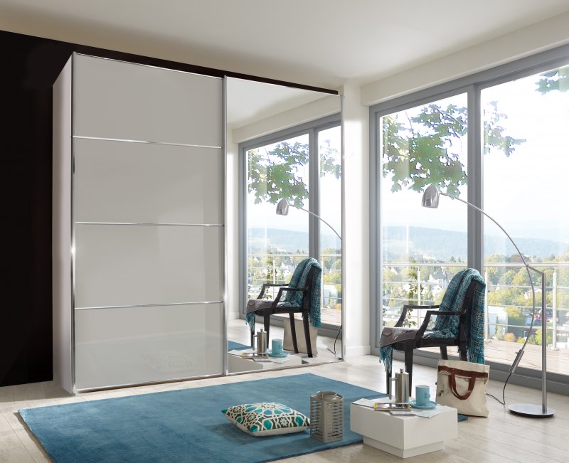 Wiemann Miami Plus Wardrobe with panels, Glass Doors in White 2 doors 1 glass door left 150cm
