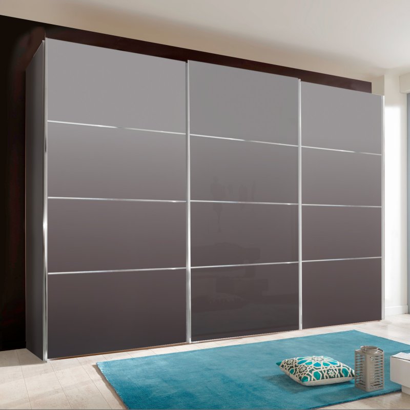 Wiemann Miami Plus Wardrobe with panels, Glass Doors in Graphite 3 doors 1 centre glass door 225cm