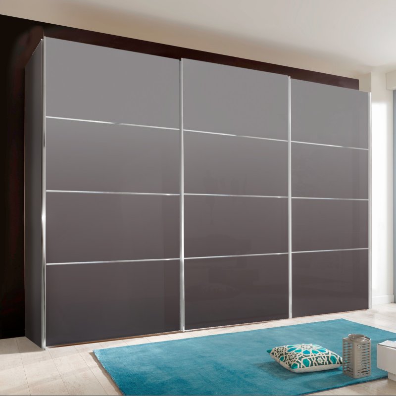 Wiemann Miami Plus Wardrobe with panels, Glass Doors in Graphite 3 doors 3 glass doors 225cm