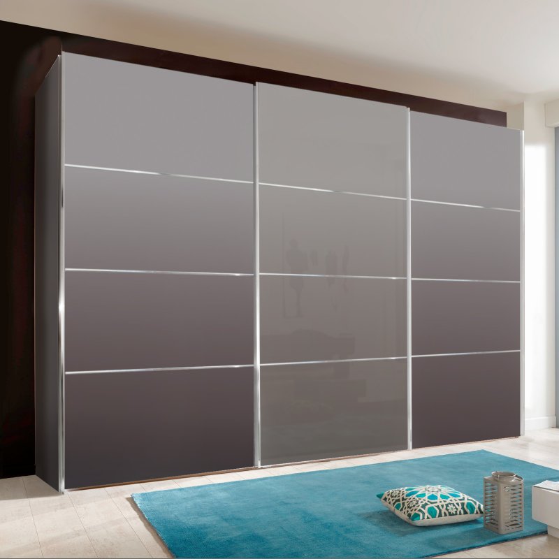 Wiemann Miami Plus Wardrobe with panels, pebble grey glass doors 3 doors 1 centre glass door 225cm