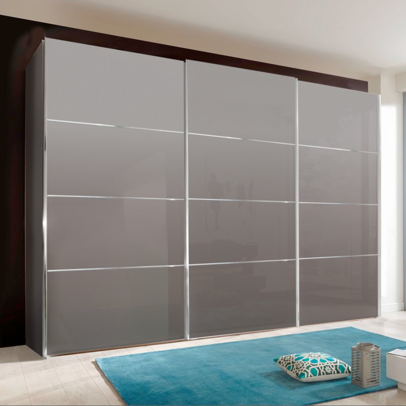 Wiemann Miami Plus Wardrobe with panels, pebble grey glass doors 3 doors 3 glass doors 225cm