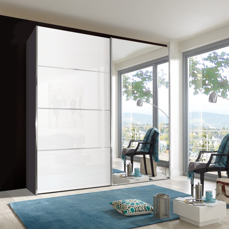 Wiemann Miami Plus Wardrobe with panels Glass doors in white and crystal mirrored doors 2 doors 1 mirrored d