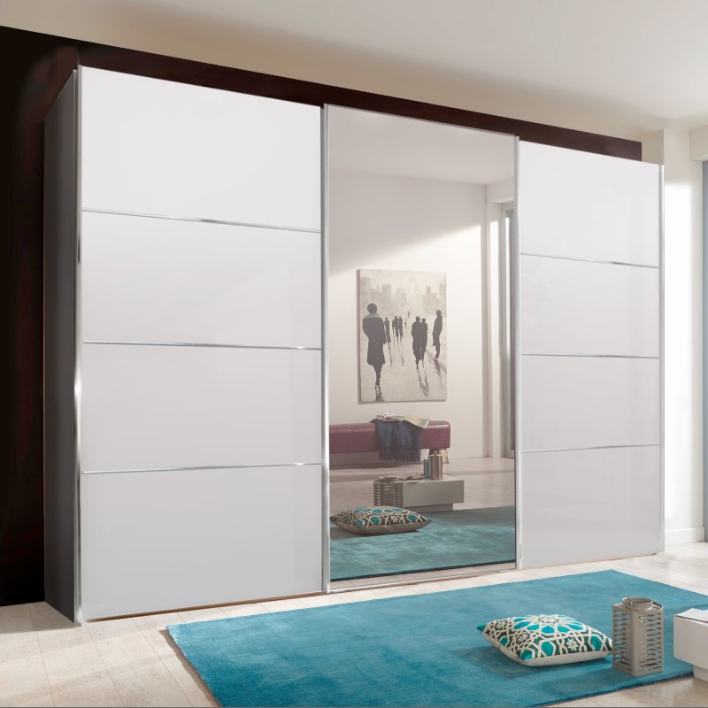 Wiemann Miami Plus Wardrobe with panels Glass doors in white and crystal mirrored doors 3 doors 1 centred mi
