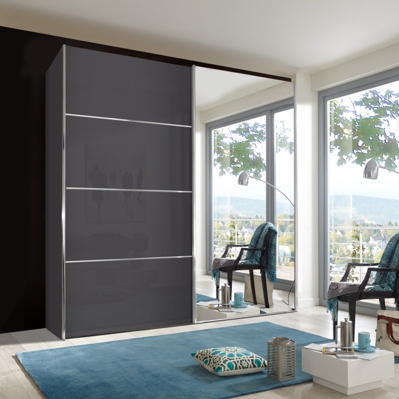 Wiemann Miami Plus Wardrobe with panels Glass doors in graphite and crystal mirrored doors 2 doors 1 mirrore