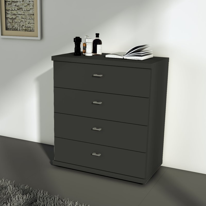 Wiemann Cairns Bedside Cabinet, with silver handles, 4 drawers
