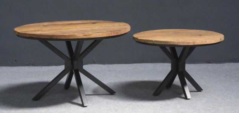 Vintage Company Sleeper Wood/Black Iron - Round Coffee Table Set of 2
