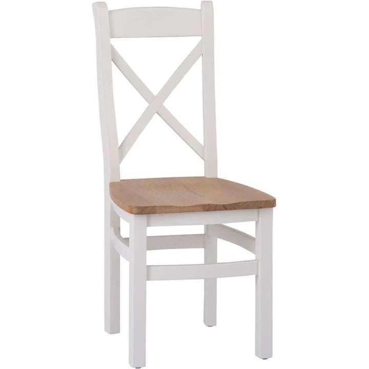 Kettle Eastwell White Cross Back Chair Wooden Seat